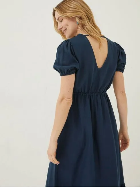 Women Fatface Dresses Blue Vivvie Linen Midi Dress Women Fatface Dresses Blue Vivvie Linen Midi Dress