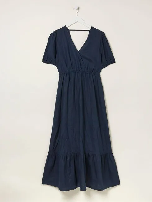 Women Fatface Dresses Blue Vivvie Linen Midi Dress Women Fatface Dresses Blue Vivvie Linen Midi Dress