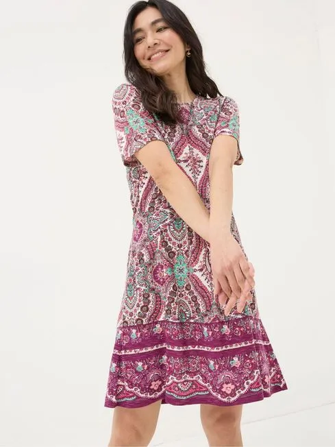Women Fatface Dresses Purple Simone Detail Paisley Jersey Dress