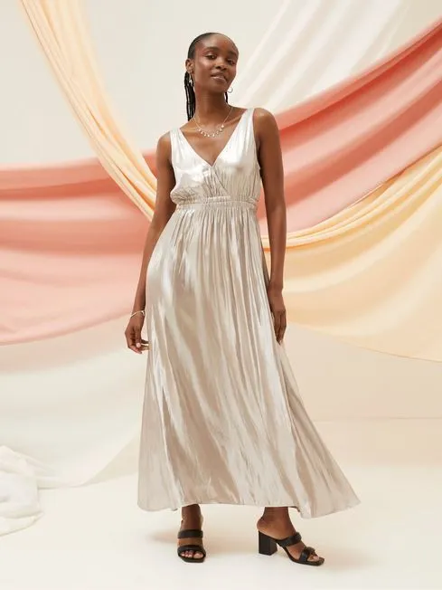 Women Fatface Dresses Silver Mimosa Metallic Maxi Dress Women Fatface Dresses Silver Mimosa Metallic Maxi Dress