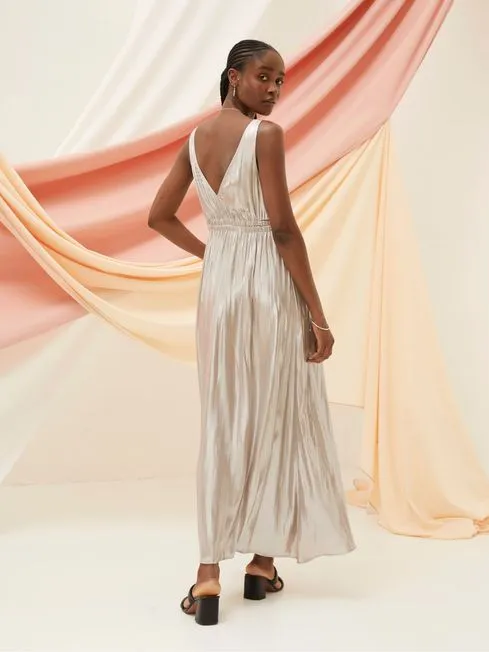 Women Fatface Dresses Silver Mimosa Metallic Maxi Dress Women Fatface Dresses Silver Mimosa Metallic Maxi Dress