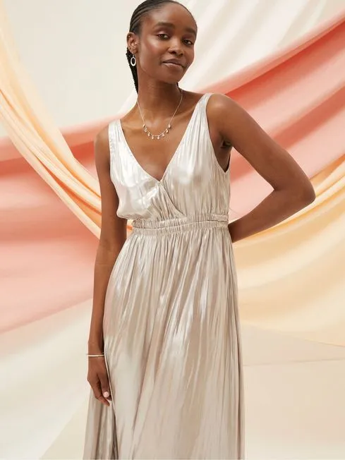 Women Fatface Dresses Silver Mimosa Metallic Maxi Dress Women Fatface Dresses Silver Mimosa Metallic Maxi Dress