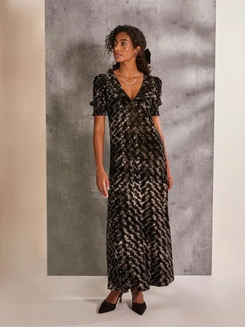 Women Fatface Dresses With Pockets Mia Black Hammered Velvet Midi Dress