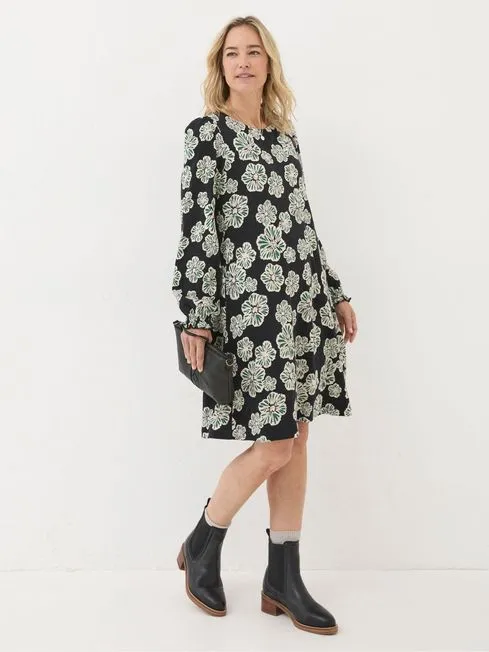 Women Fatface Floral Dresses Black Floral Jersey Dress