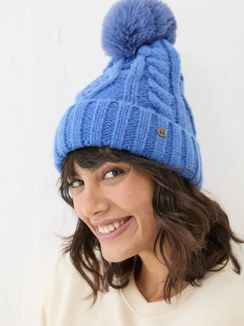 Women Fatface Hats Blue Billie Cable Bobble Hat