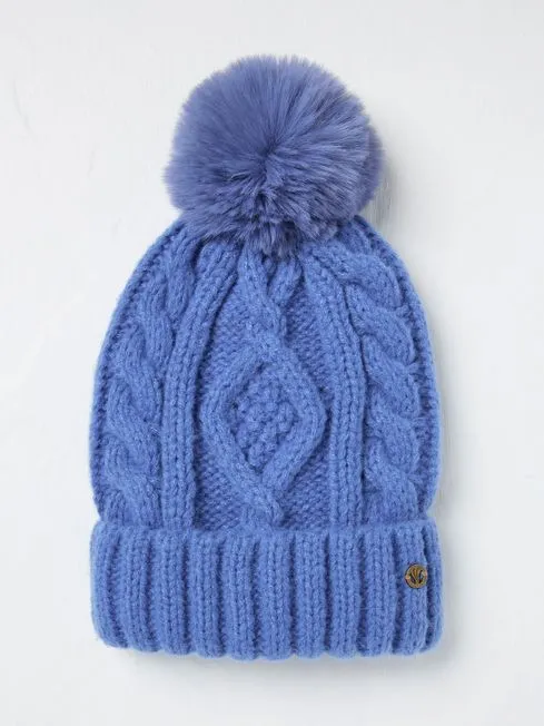 Women Fatface Hats Blue Billie Cable Bobble Hat Women Fatface Hats Blue Billie Cable Bobble Hat