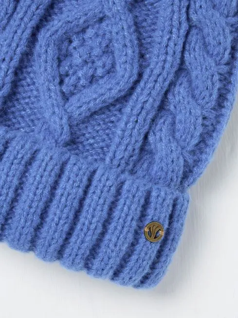 Women Fatface Hats Blue Billie Cable Bobble Hat Women Fatface Hats Blue Billie Cable Bobble Hat