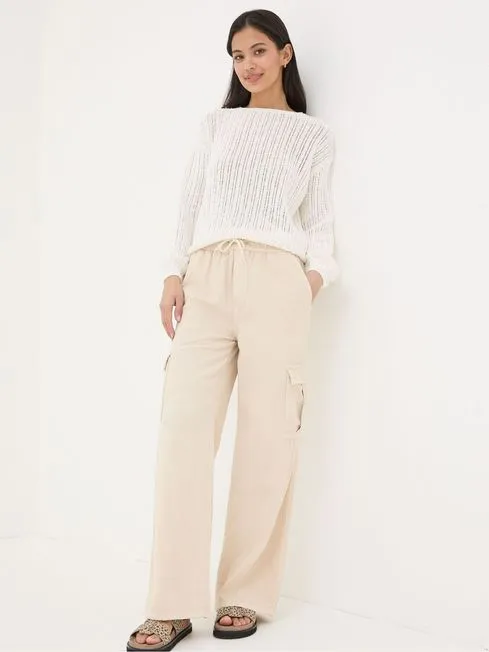 Women Fatface Jeans Carter Natural Cargo Wide Leg Jeans