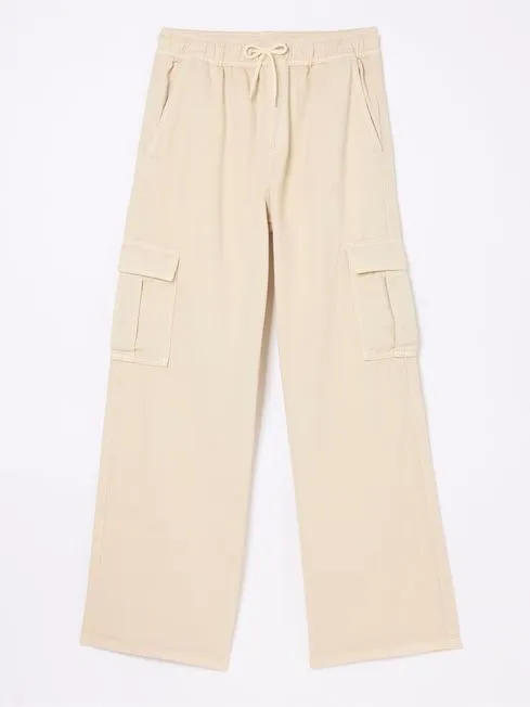 Women Fatface Jeans Carter Natural Cargo Wide Leg Jeans
