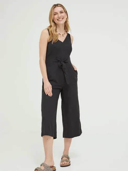 Women Fatface Jumpsuits and Playsuits Black Linen Blend Aderyn Jumpsuit