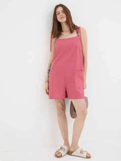 Women Fatface Jumpsuits and Playsuits Hallie Pink Linen Blend Playsuit