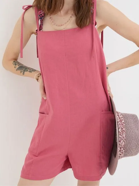 Women Fatface Jumpsuits and Playsuits Hallie Pink Linen Blend Playsuit