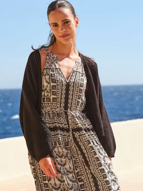 Women Fatface Knitwear Anna Black Open Stitch Cardigan