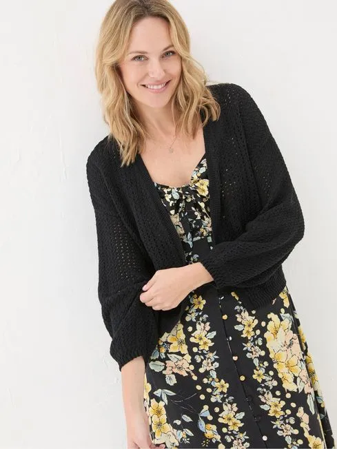 Women Fatface Knitwear Anna Black Open Stitch Cardigan Women Fatface Knitwear Anna Black Open Stitch Cardigan