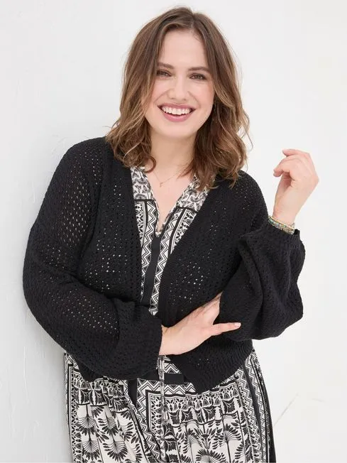 Women Fatface Knitwear Anna Black Open Stitch Cardigan Women Fatface Knitwear Anna Black Open Stitch Cardigan