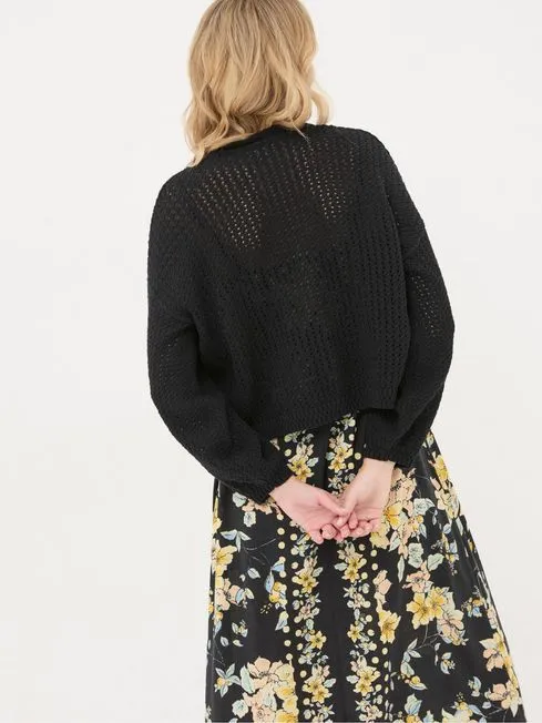 Women Fatface Knitwear Anna Black Open Stitch Cardigan Women Fatface Knitwear Anna Black Open Stitch Cardigan