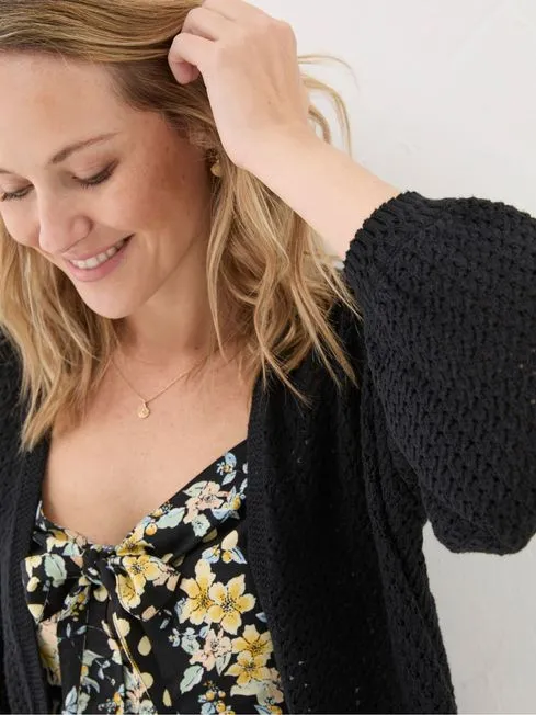 Women Fatface Knitwear Anna Black Open Stitch Cardigan Women Fatface Knitwear Anna Black Open Stitch Cardigan
