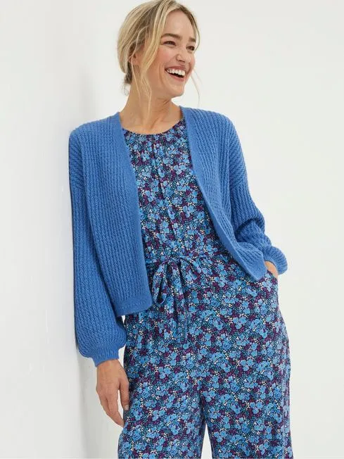 Women Fatface Knitwear Anna Blue Cardigan