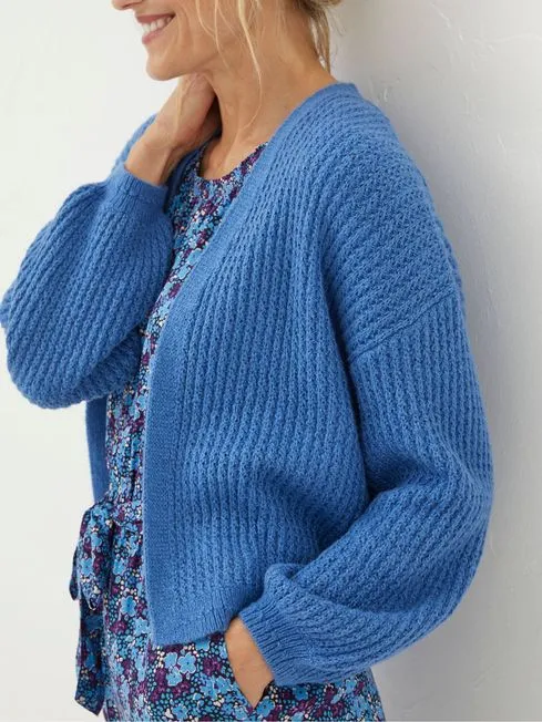Women Fatface Knitwear Anna Blue Cardigan