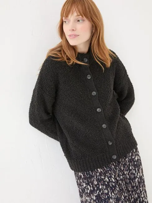 Women Fatface Knitwear Black Bea Boucle Cardigan Women Fatface Knitwear Black Bea Boucle Cardigan