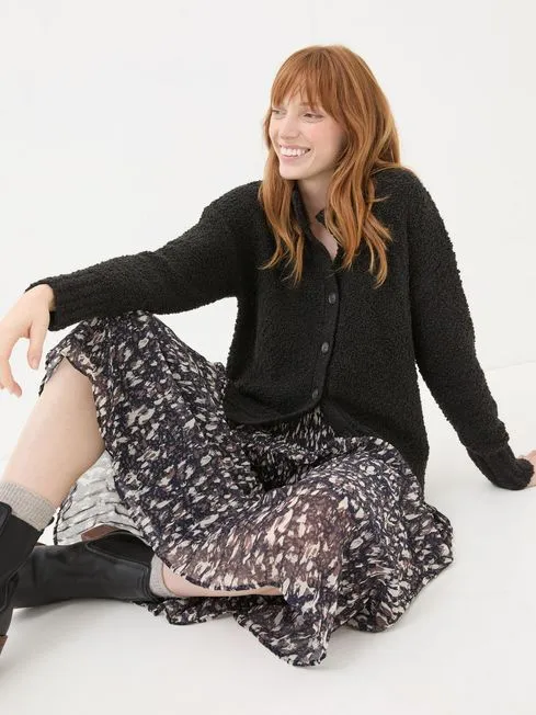 Women Fatface Knitwear Black Bea Boucle Cardigan Women Fatface Knitwear Black Bea Boucle Cardigan
