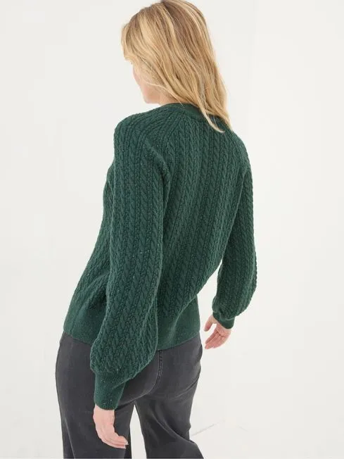 Women Fatface Knitwear Chloe Green Cable Knit Cardigan