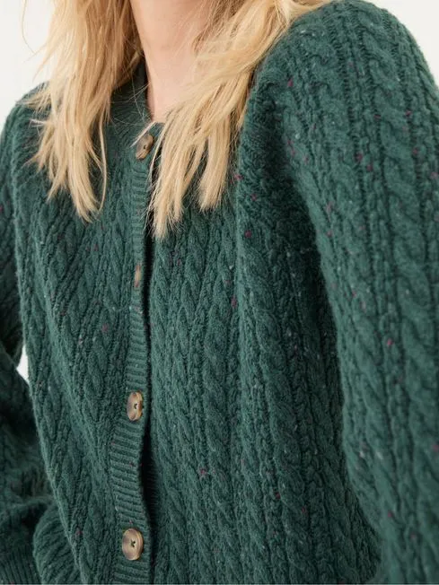 Women Fatface Knitwear Chloe Green Cable Knit Cardigan