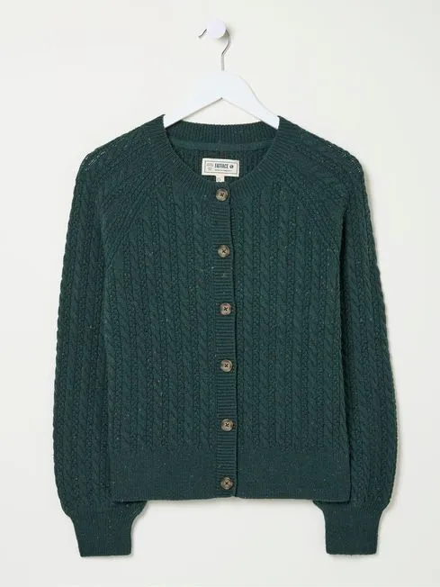 Women Fatface Knitwear Chloe Green Cable Knit Cardigan