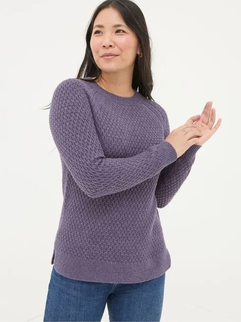Women Fatface Knitwear Ella Dark Purple Textured Jumper