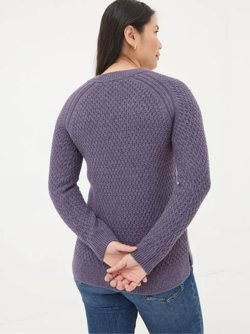 Women Fatface Knitwear Ella Dark Purple Textured Jumper