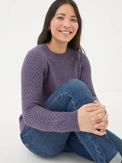 Women Fatface Knitwear Ella Dark Purple Textured Jumper