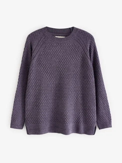 Women Fatface Knitwear Ella Dark Purple Textured Jumper