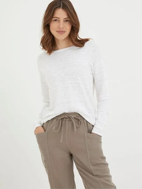 Women Fatface Knitwear Isabelle White Cotton Linen Jumper