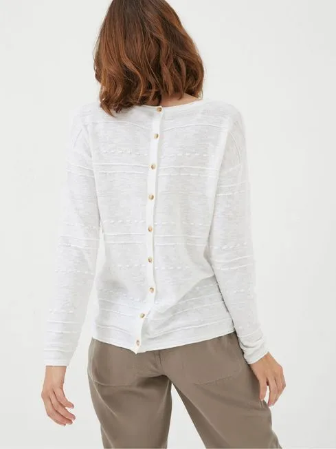 Women Fatface Knitwear Isabelle White Cotton Linen Jumper