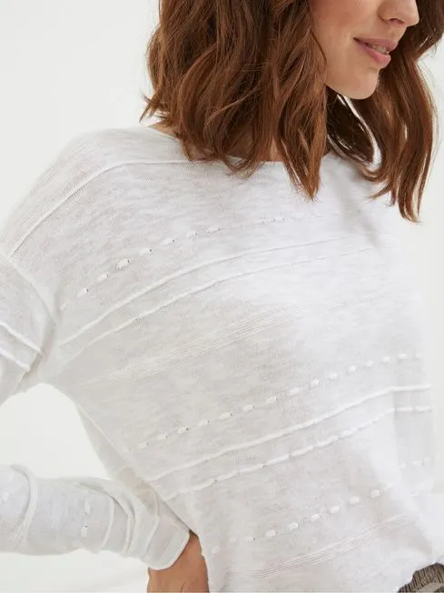Women Fatface Knitwear Isabelle White Cotton Linen Jumper
