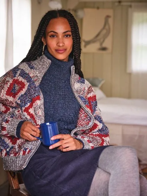 Women Fatface Knitwear Multi Erin Knitted Zip Through Cardigan