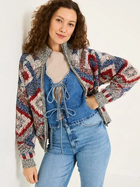 Women Fatface Knitwear Multi Erin Knitted Zip Through Cardigan Women Fatface Knitwear Multi Erin Knitted Zip Through Cardigan