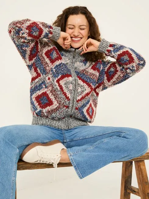 Women Fatface Knitwear Multi Erin Knitted Zip Through Cardigan Women Fatface Knitwear Multi Erin Knitted Zip Through Cardigan