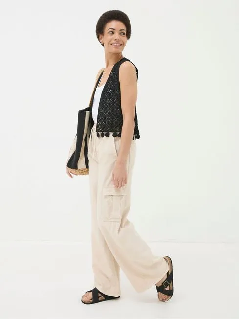 Women Fatface Loungewear Black Coin Trim Crochet Waistcoat