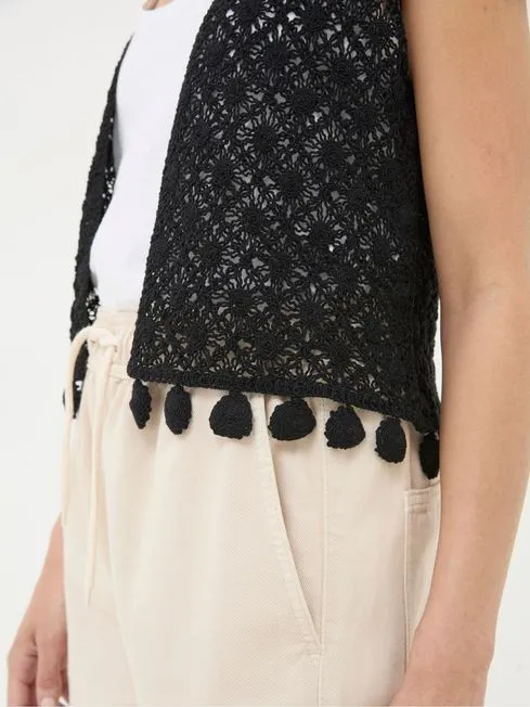Women Fatface Loungewear Black Coin Trim Crochet Waistcoat