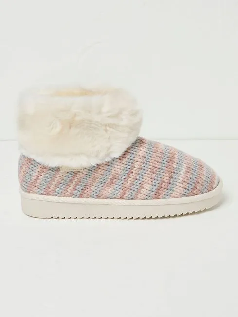 Women Fatface Loungewear Light Pink Faux Fur Cuff Knit Boots