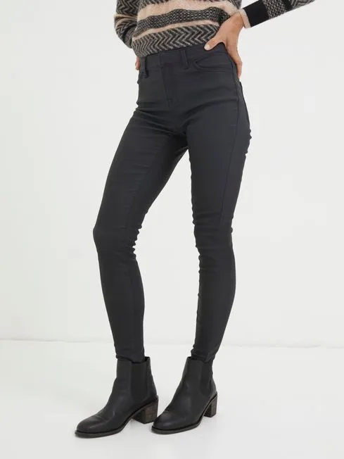 Women Fatface Pants and Leggings Black Five Pocket Coated Leggings