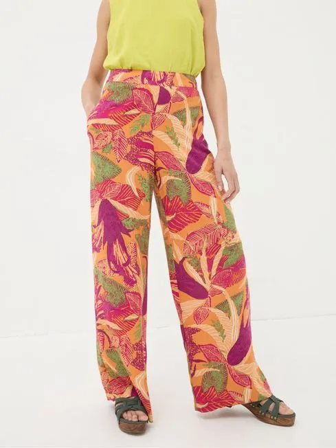 Women Fatface Pants and Leggings Falon Orange Tropical Floral Wide Leg Trousers