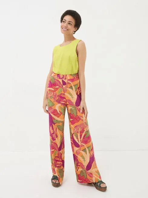 Women Fatface Pants and Leggings Falon Orange Tropical Floral Wide Leg Trousers