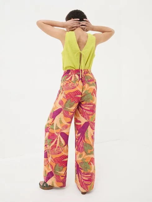 Women Fatface Pants and Leggings Falon Orange Tropical Floral Wide Leg Trousers