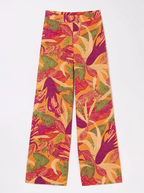 Women Fatface Pants and Leggings Falon Orange Tropical Floral Wide Leg Trousers