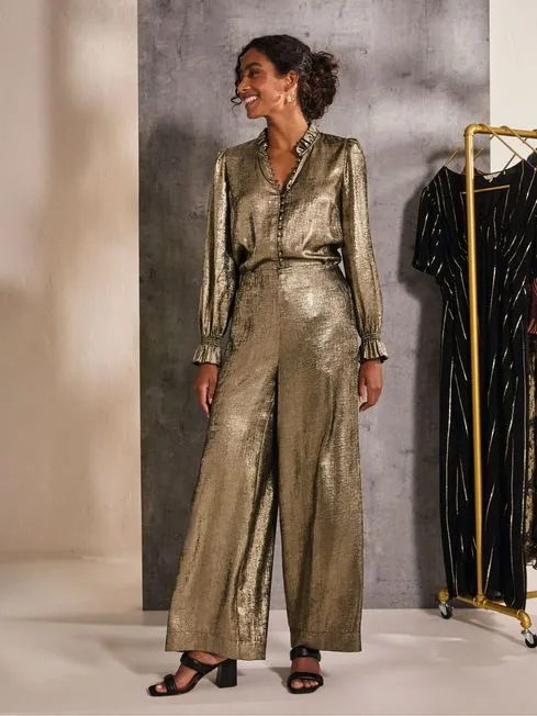 Women Fatface Pants and Leggings Sofia Gold Metallic Trousers