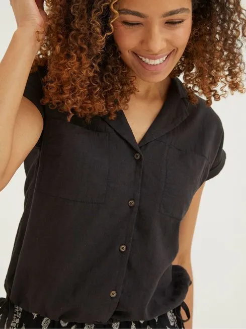 Women Fatface Shirts and Blouses Black Linen Blend Val Shirt Women Fatface Shirts and Blouses Black Linen Blend Val Shirt