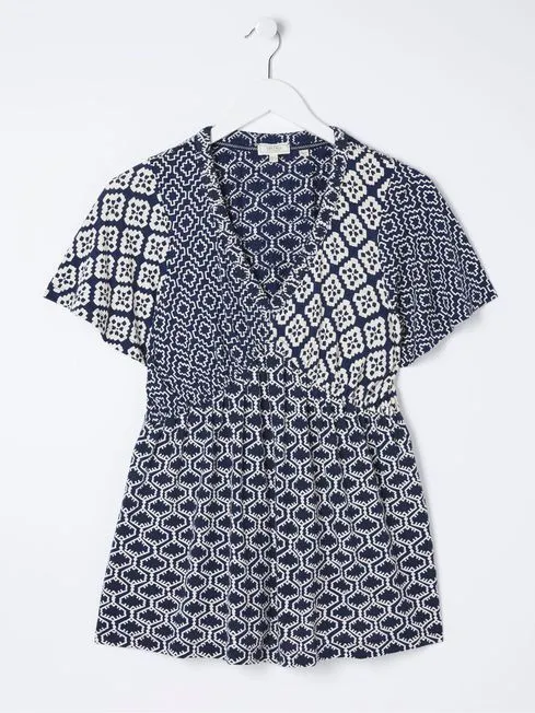 Women Fatface Shirts and Blouses Blue Frankie Patchwork Geo Blouses Women Fatface Shirts and Blouses Blue Frankie Patchwork Geo Blouses