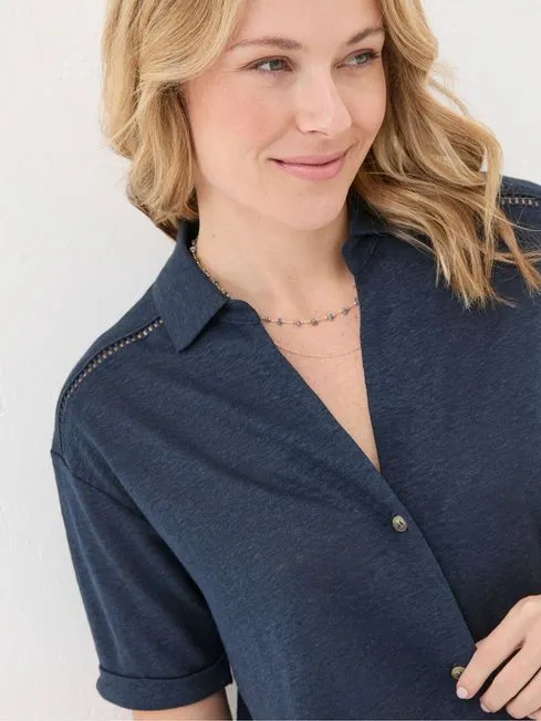 Women Fatface Shirts and Blouses Blue Linen Shirt Women Fatface Shirts and Blouses Blue Linen Shirt